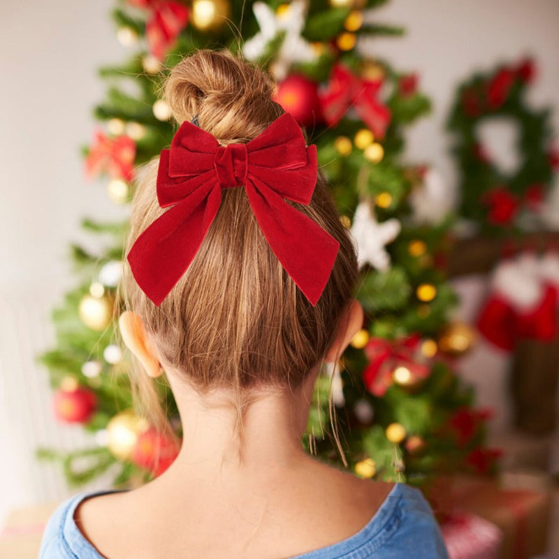 Wholesale 5pcs A-grade Velvet Christmas Velvet Ribbon Bow Sweet Hair Clip